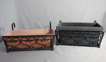 Pair Of Decorative Iron And Copper Window Box Planters