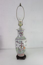 Chinese Porcelain Famille Rose Narrow Ginger Jap Lamp On Wooden Base