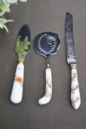 Group Lot Of Porcelain Cheese, Butter, And Bread Knives