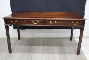 Mahogany Table Desk With Drawers - Note: Water Damage On Top