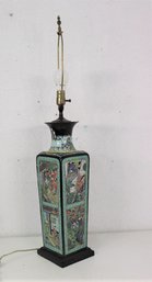 Famille Vert Chinese Story Panel Quadrangle Vase Lamp Base