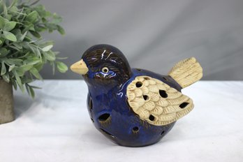 Pierced Ceramic  Blue Bird Votive Candle Shade