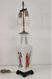 Porcelain Famille Rose Wu Shuang Pu Style Quadrangular Vase Lamp