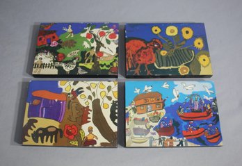 Group Of 4 Miniature Tapestry Images On Wood From Artists From Chile