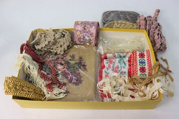 Group Lot Of Vintage Embroidery, Crochet, And Other Fabrics, Supplies, Etc.