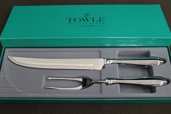 Towle Meat Carving Knife And Fork Set In Box