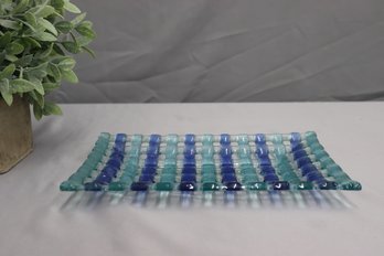 Blue Green Murano  Glass Lattice Presentation Plate