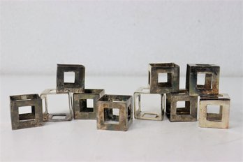 Group Lot Of Silver-Plated Square Napkin Ring Set Of 10