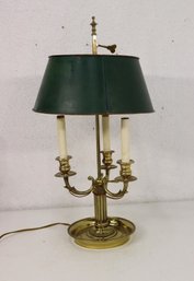 Vintage Brass 3-light Bouillotte Lamp With Tole Shade
