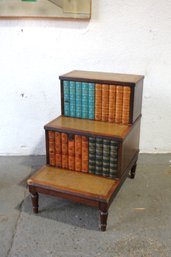 Antique Faux Book Library Steps  With Storage On Two Of The Steps And Leather Top