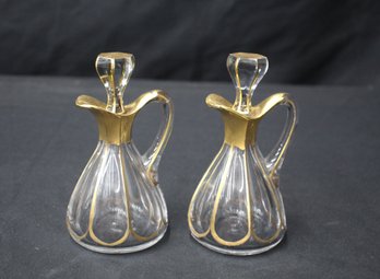 Pair Of Hand Gilt Heisey Glass Ewers