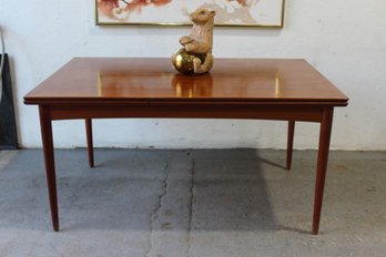 Mid-Century Modern Rectangular Walnut Dining Table With Pull Out Leaves