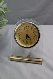 Vintage Linden Lucite And Brass Table/Shelf Clock