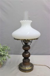 Vintage Table Oil Lamp With Milk Glass Shade
