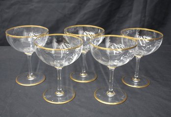 Set Of 5 Antique 7' Victorian Crystal Gold-Rimmed Goblets