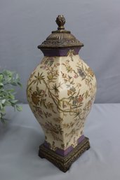 PORCELAIN HAND PAINTED TWINE GARDEN SCENE LIDDED Tall JAR/VASE