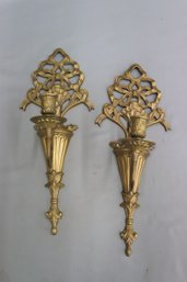 Pair Of Brass Wall Mounted Candle Holder -Sconces