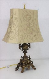 Superb Beaded And Embroidered Shade On Neo-Gothic Cast Metal Lamp Base