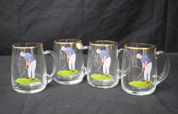 Tee Time Treasures: Set Of Four Golf-Themed Glass Mugs