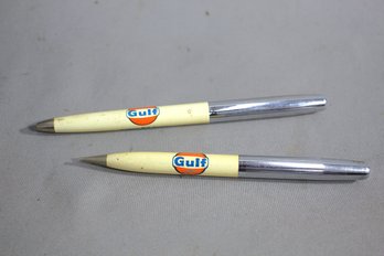 Two Vintage Gulf Oil Gasoline Ball Point Pen Cecil Darden Dist. Shaffer Pen Co.