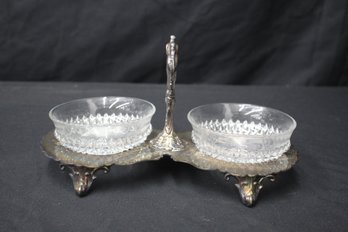 Vintage Silver Plate With 2 Cut Glass Bowls