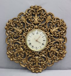 Vintage Ornate Gold Resin Rococo Large Wall Clock Clock By Burwood