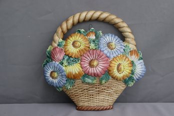 ITALIAN CERAMIC POTTERY Basket Of Flowers   WALL DECOR PLAGUE ART