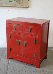 Antique Ningbo Style Red Wedding Cabinet With Two Drawers And Two Doors