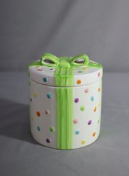 Colorful Ceramic Gift Shaped Canister With Polka Dots