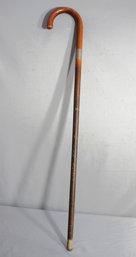 36' Antique Wooden Walking Cane With 800 Band Handle