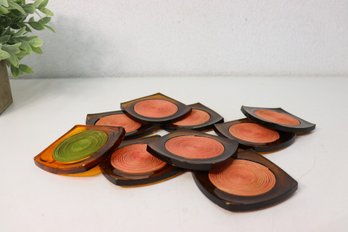 Group Lot Of Nine Spiral Cord On Amber Acrylic Coasters