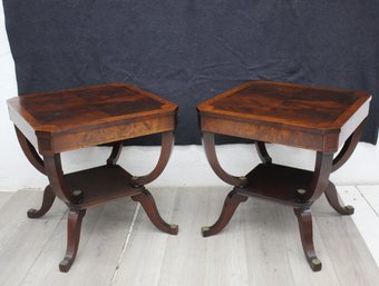 Pair Of Elegant Mahogany Side Tables With Curved Legs