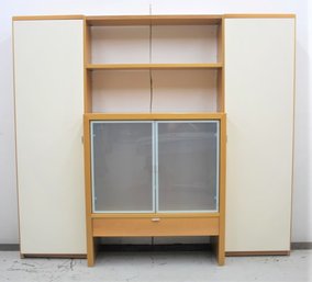 Modern A/V Entertainment Armoire With Flanking Shelves