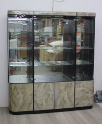 Vintage 80's Mirrored  3 Part Wall Unit Cabinet With Round Corners