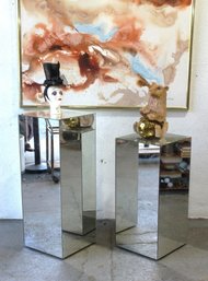 Set Of Two Contemporary Mirrored Pedestals