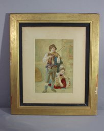 Vintage Gilt Framed Print Of 19th Century Violinist And Muse