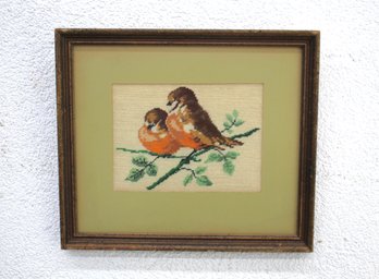 'Pair Of Robins: Charming Needlework Artwork'