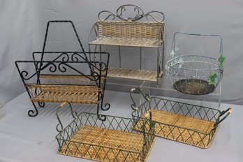 Group Lot Wire Baskets And Magazine Rack