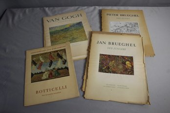 Group Of 4 Vintage Fine Art Folios With Reproductions And Text On Van Gogh, Botticelli, Brueghel