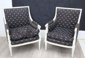 Pair Of Antiqued White  English Lounge Arm Chairs