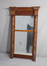 Vintage Federal Style Mirror With Ornate Carving, Columns And Original Glass