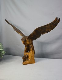 Vintage Polish Folk Art Wood Carving Of Wide Winged Eagle