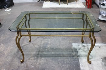 Vintage Arturo Pani Style Gold Gilt Iron & Glass Hollywood Regency Dinning Table