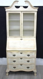 Vintage Chalk Painted Secretary Desk With Hutch