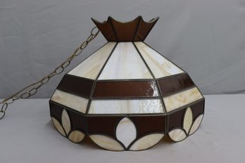 Vtg Leaded Stained Slag Textured Glass Hanging Lamp