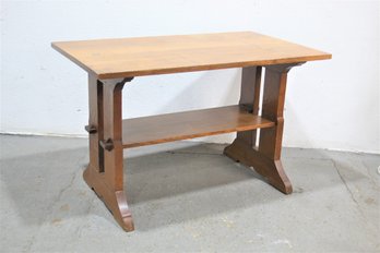 Mission  Oak Broad Trestle Kitchen Table