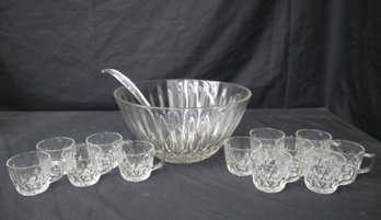 Anchor Hocking Crown Point Clear 13' Punch Bowl Set - Bowl & 12 Cups