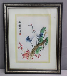 Asian Needlepoint Featuring 2 Cranes On A Pine Tree Elegantly Framed