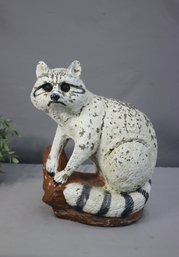 Vintage Painted Cast Concrete Raccoon Garden Figurine