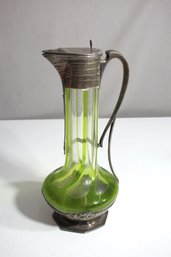 Orivit Pewter Encased Claret Jug Green Glass, Art Nouveau, Germany, 1900